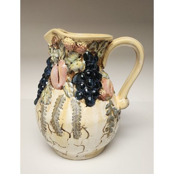 Michelangelo & Raffaello Majolica Vintage 10" Rustic Fruit Pitcher - Picture 2 of 9